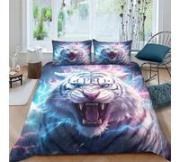 Tigre fulminata Esperienza Il Comfort Della Biancheria Da Letto Tigre bianca 3D Set Di Lenzuola Traspiranti in Microfibra Con Chiusura Lampo Nascosta, Stampa 3D E Federe Coordinat King(220x240cm)
