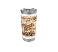Tigre giapponese Sakura Blossom Vintage Ukiyo E Arte Asiatica Bicchiere termico in acciaio inox doppia parete
