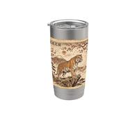 Tigre giapponese Sakura Blossom Vintage Ukiyo E Arte Asiatica Bicchiere termico in acciaio inox doppia parete
