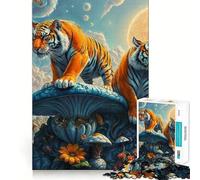 Tigre Guardiana della Foresta dei Funghi Surreale - Puzzle da 1000 Pezzi per Adolescenti - Gioco di Sfida per la Mente - Attività da Casa - Taglio Chiaro - Regalo Affettuoso 38x52cm