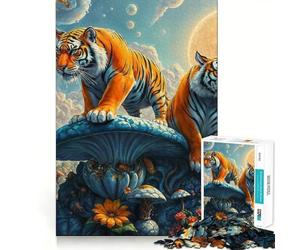Tigre Guardiana della Foresta dei Funghi Surreale - Puzzle da 1000 Pezzi per Adolescenti - Gioco di Sfida per la Mente - Attività da Casa - Taglio Chiaro - Regalo Affettuoso 38x52cm