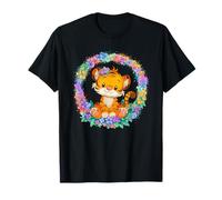 Tigre Kawaii circondata da Fiori Colorati Maglietta