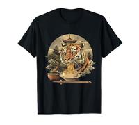 Tigre Mangiare Ramen Pagoda Torre Bonsai Albero Tiger Noodle Art Maglietta