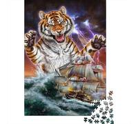 Tigre Nave a Vela Puzzle 1000 Pezzi per Adulti Scena di Tempesta Gioco di Puzzle 1000 Pezzi Relax Famiglia Decorazione Casa 70x50cm/1000pcs