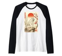 Tigre Ruggente Giapponese Sumi-e Cherry Blossom Paesaggio Edo Maglia con Maniche Raglan