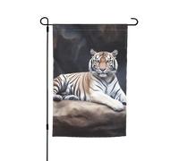 Tigre seduta sulla roccia bandiera da giardino animale 30,5 x 45,7 cm double face primavera estate bandiera decorativa cortile bandiera piccola bandiera stagionale vacanza decorazione esterna