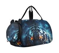 Tigre Selvaggia Blu Borsa Sportiva da Nuoto e Palestra con Scomparto per Scarpe Borsa da Viaggio per Il Fine Settimana Borsone per Ragazzi