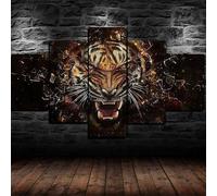 Tigre selvaggia brullen animali 5 pannelli tela stampa arte parete poster decorazione casa