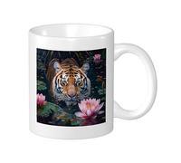Tigre Set di 1 tazza con stampa bella floreale foglie di fiume scena botanica natura lago arancione rosa verde ceramica decorativa leggera all'aperto scuola campeggio camera da letto fondo piatto