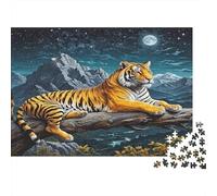Tigre sulla roccia al chiaro di luna, tigri colorate su un tronco di notte, puzzle da 1000 pezzi per adulti, regalo di compleanno divertente e attività 38x26cm/1000pcs