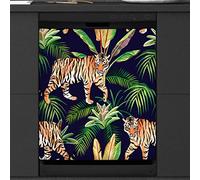 Tigre Tropicale Foglie Lavastoviglie Copertura Magnetica Animale Frontale Lavastoviglie per Frigorifero Cucina Decorazione Porta Adesivo Magnetico, 58,4 x 66 cm