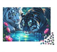 Tigri al laghetto nella foresta Puzzle 1000 Pezzi Puzzle per Adulti Carta Gioco di Puzzle 1000 Pezzi Relax Decorazione Casa Regalo 70x50cm/1000pcs