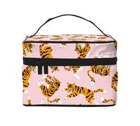 Tigri Carini Animali Da Circo Su Sfondo Rosa, Borsa per il trucco Borsa per cosmetici Borsa da toilette da viaggio portatile Astuccio per matite Astuccio da toilette