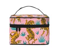 Tigri che ballano su stampa animalier rosa asiatica tigre oro arancione e nero, Borsa per il trucco Borsa per cosmetici Borsa da viaggio portatile da viaggio Astuccio per matite