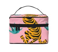 Tigri che ballano su una tigre asiatica rosa, borsa da viaggio per il trucco da donna, grande organizer per cosmetici