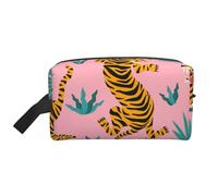 Tigri che ballano su una tigre asiatica rosa, oro, arancione e nero. Organizer per cosmetici di grande capacità, borsa da viaggio per il trucco da donna.