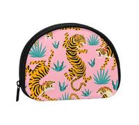 Tigri che ballano su una tigre asiatica rosa, oro, arancione e nero. Piccola borsa porta-assorbente per il trucco, portamonete per cosmetici da donna.