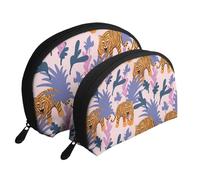 Tigri nella giungla, Borsa per trucco a conchiglia Portamonete da donna Borsa da toilette piccola Borsa per cosmetici 2 pezzi