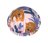 Tigri nella giungla,Cuffia da doccia, cuffia da notte, doppio strato, impermeabile, elastica, riutilizzabile.