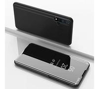 TiHen Cover Huawei P30 PRO Custodia Clear View Specchio Standing Cover Caso Flip Case Custodia + Pellicola Vetro temperato 2 Pezzi 360° Protettiva Bumper per Huawei P30 PRO Nero
