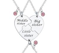 Tihnvk 3 Collane per Sorelle Abbinate Regalo per Sorella Maggiore e Minore Regali di Natale e Compleanno per Sorella