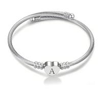 Tihnvk Braccialetti da donna con iniziali aperte, gioielli regolabili con 26 lettere dell'alfabeto dalla A alla Z, per figlia, amici, mamma, zia, Misura unica, Acciaio inossidabile, Nessuna pietra
