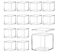 TIHONORI Scatola Acrilica Piccola Trasparente Cubo Plastica Acrilica con Coperchio, Contenitore per Regali, Scatola Espositiva per Cosmetici, Gioielli, Bomboniere, Trucco,12 PCS 8.5 * 8.5 * 8.5cm