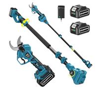 TIHOOK Cesoie da giardino a batteria 2 in 1, motore elettrico senza spazzole con asta telescopica da 8,2 m, 2 batterie da 4000 mAh, LCD, apertura massima 55 mm, forbici per albero e cura dei fiori