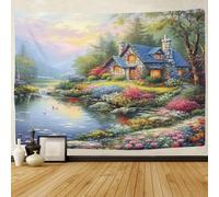 TIICZAAKL Arazzi Appendere Alla Parete Mountain Cottage fiume Arazzo Murale 3D Stampa， Decorazione Da Parete Accessorio Decorativo Per Giardino E Soggiorno 180cmx230cm