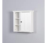 Tiiiopkvvv Armadietto da parete con anta singola e 3 scomparti aperti, moderno armadietto sospeso in legno da bagno, 53 x 14,5 x 50,8 cm (bianco)