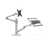 Tiiiopkvvv Braccio per monitor regolabile a doppio braccio supporto da scrivania per monitor LCD e laptop supporto da tavolo singolo per schermi da 17"-32" vassoio aggiuntivo per braccio monitor