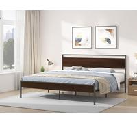 Tiiiopkvvv Ceres in metallo, silenzioso, con elegante testiera e pediera in legno di noce, design rustico, senza bisogno di molle a scatola, ampio spazio sotto il letto, nero