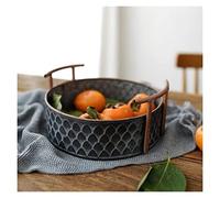 Tiiiopkvvv Cesto da banco per frutta e verdura, stile antico, retrò, rotondo, in ferro, con manico, vintage, in metallo, per frutta, pane, vassoio, piatto, decorazione per la casa, tavolo, fotografia