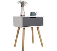 Tiiiopkvvv Comodino generico per camera da letto, comodino con 1 cassetto, mobili in legno bianco/grigio, piano in MDF/gambe in legno, per casa e ufficio