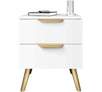 Tiiiopkvvv Comodino generico per camera da letto, comodino con 2 cassetti in stile nordico verniciato bianco/gambe in metallo, per camera da letto e soggiorno, facile da installare/pulire per casa e