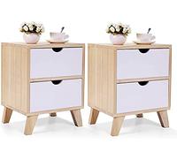 Tiiiopkvvv Comodino generico per camera da letto, comodino con 2 cassetti, tavolino da caffè moderno, set per camera da letto, bianco e noce, per casa e ufficio