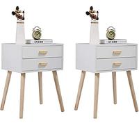 Tiiiopkvvv Comodino generico per camera da letto, set di 2 comodini da camera da letto, stile moderno, stile metà secolo, in legno, con 2 cassetti, bianco, per casa e ufficio