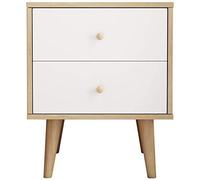 Tiiiopkvvv Comodino per camera da letto, moderno, con 2 cassetti, mobiletto per camera da letto, con gambe in legno massello, colore: bianco/bianco, per casa e ufficio