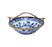 Tiiiopkvvv Controsoffitto Frutta e Verdura Basket Ciotola Ciotola di Frutta Cinese Retro Ceramica Piatto di Frutta Soggiorno Ristorante Desktop Decor Maniglia in Ottone Piatto di frutta Ciotola di