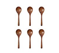 Tiiiopkvvv Cucchiaio in legno con manico lungo per mangiare, cucchiaio da zuppa per bere a casa, ramen, piccolo cucchiaio da riso in legno, cucchiaio da zuppa rosso netto, 6 confezioni di cucchiai da