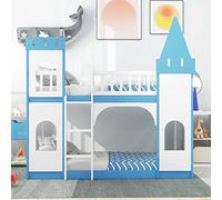 Tiiiopkvvv Letto a castello gemellare con scala e guardrail, design divertente, in legno di pino massiccio, versatile a fila aperta, 198,4 cm di lunghezza x 112 cm di larghezza x 191,8 cm di altezza