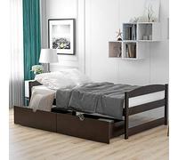 Tiiiopkvvv Letto matrimoniale a piattaforma con 2 cassetti portaoggetti sotto il legno, con testiera e pediera, senza bisogno di molle, facile da montare (grigio), antiscivolo (Espresso Twin)