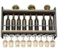 Tiiiopkvvv Mensole galleggianti in stile nordico portabottiglie da appendere alla parete in ferro battuto in legno espositore per vino espositore per bicchieri da vino (dimensioni: 60 cm) (100 cm)