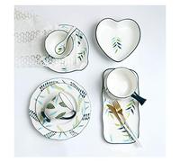 Tiiiopkvvv Piatto piano 14 pezzi Piante dipinte a mano Set di stoviglie Elegante coppia di piatti in ceramica Set e piatti Set di piatti per la casa in stile pastorale Set di piatti (dimensioni: 7