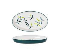 Tiiiopkvvv Piatto piano in ceramica con motivi floreali, grande piatto ovale di pesce, dessert personalizzato, piatto per snack, forno a microonde e forno. Piatto (colore: 1, dimensioni: 1 confezione)