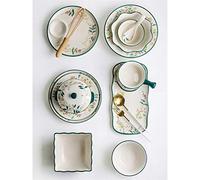 Tiiiopkvvv Piatto piano in ceramica set da pranzo per la casa riso zuppa ciotola quadrata insalata noodle ciotola creativo dessert stufato piatti (colore: ciotola da 17,8 cm) (22,9 cm piatto per