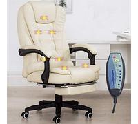 Tiiiopkvvv Sedia massaggiante per scrivania per computer da casa e ufficio con poggiapiedi, reclinabile, ergonomica, vibrante, sedia da ufficio (colore: colore kaki) (colore beige)