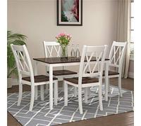 Tiiiopkvvv Set da pranzo da cucina in legno, 5 pezzi, tavolo rettangolare con 4 sedie dal design ergonomico, gambe in legno massello, impermeabili, protezioni antiscivolo (bianco+ciliegia) (bianco +