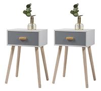 Tiiiopkvvv Set di 2 comodini per camera da letto, stile medievale, tavolino da caffè con cassetti e gambe in legno massello, per casa e ufficio