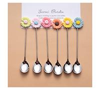 Tiiiopkvvv Set di 6 cucchiai da dessert cucchiaini da 13 cm, manico creativo in acciaio inox di alta qualità per uso alimentare, cucchiaio da dessert occidentale per yogurt (colore: F) (L)